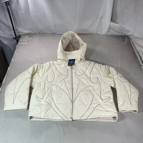 CEEC Jacket Mens XL White Street Wear Hooded Puffer Embroidered Quilted Coat New - product listing photo