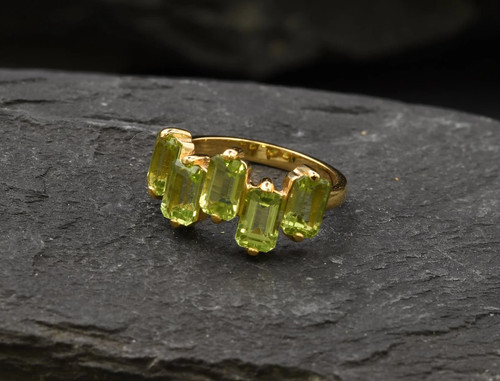 3.50 Ct Emerald Cut Natural Peridot & Diamond Wedding 14K Ring Yellow Gold Sz 6 - Picture 6 of 10