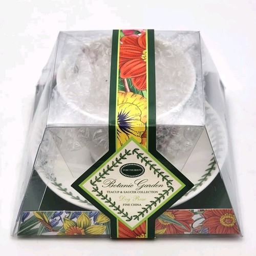Portmeirion Botanic Garden Teacup & Saucer Dog Rose Brand New In Box Coffee Tea - Picture 4 of 10