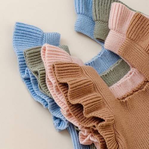 Newborn Baby Girl Knitted Jumpsuit Solid Color Fly Sleeves One-Pieces Romper  - Bild 4 von 24