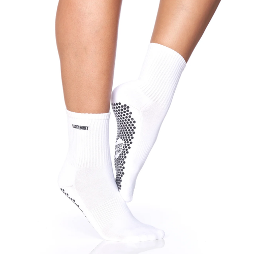 NWT LUCKY HONEY The Core Sock White One Size Grippy Grip