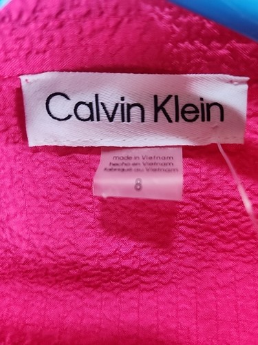 NWT $134 Women Sz 8 CALVIN KLEIN Pink Fuchsia Sleeveless Shirt Dress Fit & Flair - Bild 9 von 10