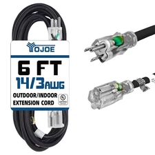 YOJOE Indoor Outdoor Extension Cord with Lighted End 3 Prong 15A Weatherproof