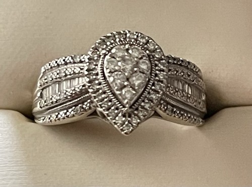 1CT Natural Diamond Pear Halo Engagement Wedding Ring Bridal Set 10K White Gold