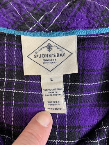 St Johns Bay Shirt Women’s Size Large Long Sleeve Button Up Purple Plaid Blouse - Picture 9 of 22