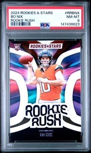 147438623 Bo Nix 2024 Panini Rookies & Stars #RR-BNX Rush RC PSA 8 Rookie