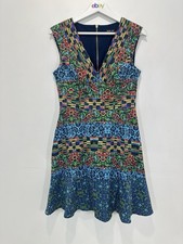 Moss & Spy Dress Women 10 Blue Floral Lined V Neck Knee Length Made in Australia