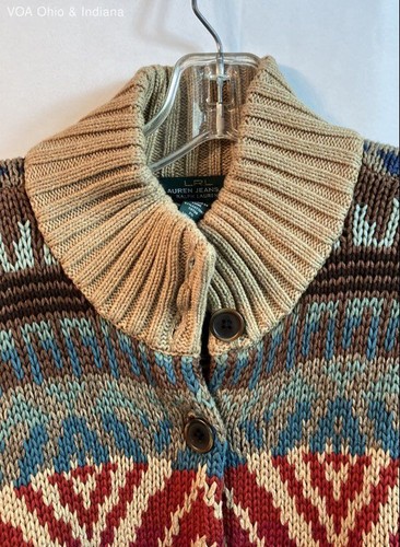 Suéter Cárdigan Ralph Lauren Jeans Co Patrón Suroeste Algodón LS - Talla L - Imagen 3 de 8