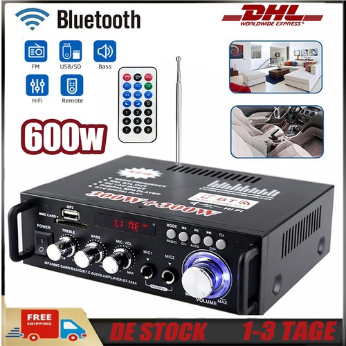 600W HiFi Bluetooth Auto Audio Verstärker Stereo mit Fernbedienung UKW Radio USB - Bild 1 von 13