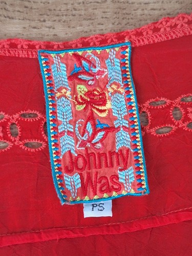 Johnny Was Embroidered Cut Out Georgette Kaftan Red Bird Top UK 12 EU 40 USA 8 - Picture 17 of 22