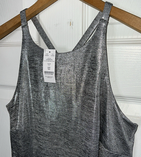 NWT Sz XS X-Small White House Black Market Metallic Silver Strappy Halter Dress - Picture 5 of 15