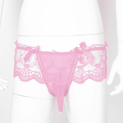 Men Lace Crotchless Briefs Sissy See Through Low Rise Thong Panties Underwear - Picture 72 of 135