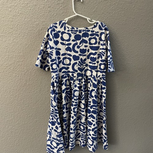 Hanna Andersson Print Wrap Dress Girls 12 White Blue Floral Stretch Jersey - Picture 4 of 9