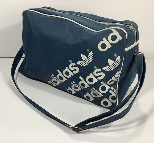 Vintage 80s ADIDAS Trefoil Blue Vinyl Gym Duffle Overnight Carry On Travel Bag