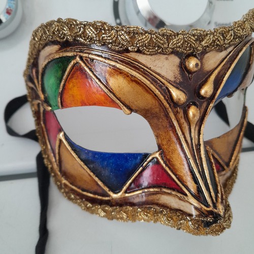 Harlequin Venetian Paper Mache Mask Balo Coloc Balocoloc Masquerade Halloween - Foto 2 di 6