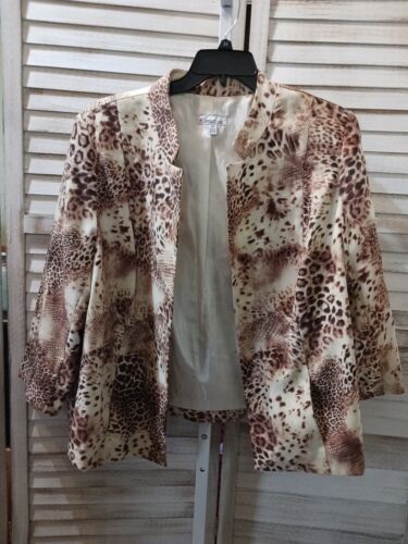 Kim Rogers Womens Blazer Jacket Size 20W Open Front Animal Print Pockets Lining - Bild 1 von 12