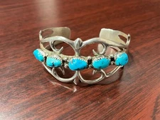 Navajo Annie Chapo Sterling Silver Turquoise Cuff Bracelet 6.5" 36.8 Grams