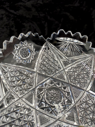 Antique American Brilliant Period Cut Glass Nappy, 7", Hobstars & Inverted Fans - Picture 5 of 9