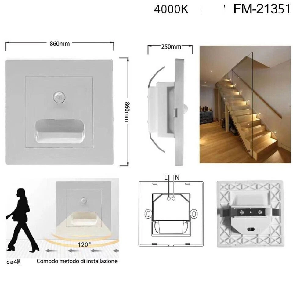 Luz Nocturna Señalizador Led Cuadrado Blanco Sensor De Movimiento Luz Natural