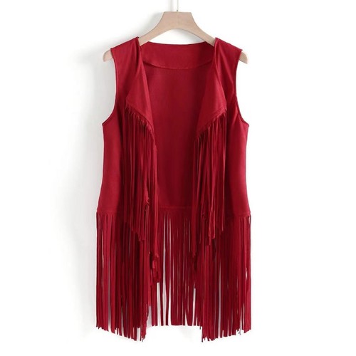 Fashion Women Faux Suede Ethnic Sleeveless Tassels Fringed Vest Cardigan Coat US - Picture 13 of 19