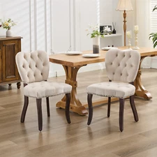 Set of 2 Dining Chair Velvet Upholstered Chair Kitchen Dining Chair w/ Wood Legs