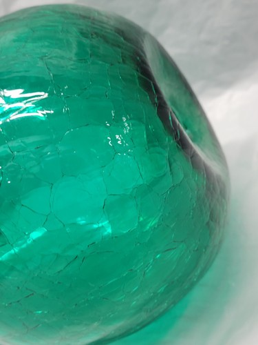 Hand Blown crackle glass green gourd vase 14.5 in Rainbow / Blenko Style 5645 - Picture 16 of 24