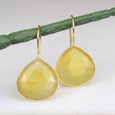 Yellow Chalcedony Gold Dangle Earring 925 Silver Birthstone Earring Jewelry