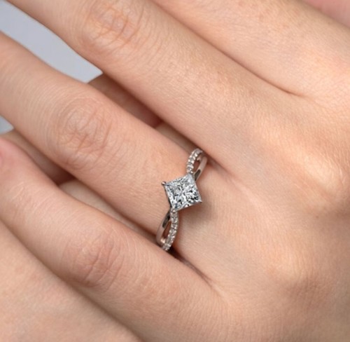 Engagement Ring 1.15 Carat Certified Lab Grown Princess Cut Diamond 950 Platinum - Picture 7 of 9