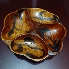 RARE   Wooden Dish Tray With Compartment. Rotating Asian- Inspired. Cabin Decor