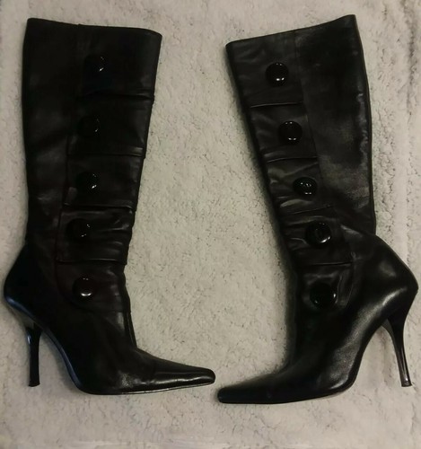 Frederick's of Hollywood High Heels Stiefel schwarzes Leder 7