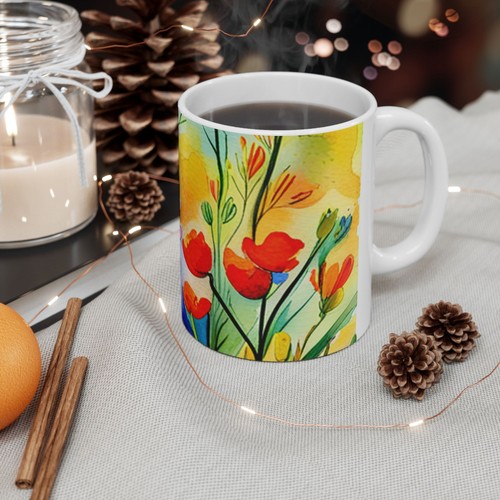 Spring Wildflower Watercolour Ceramic Mug 11oz/15oz Chrismtas Spring Birthday - Picture 6 of 10