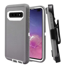 Heavy Duty Shockproof Tough Case Cover w/Clip Gray/White For Samsung S10