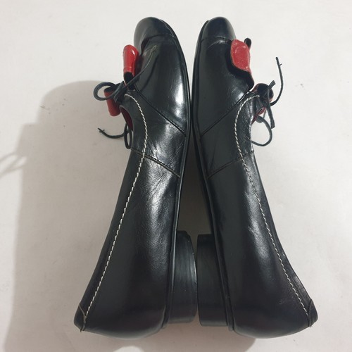 Magnini Shoes Sz 39 Black Red Leather Ballet Flats Bow Comfort Toe Detail Womens - Picture 5 of 15