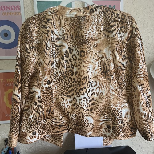 Ruby Rd Ladies 8p Animal Print Summer Light Fashion Button Up Jacket Hamptons - Picture 4 of 6