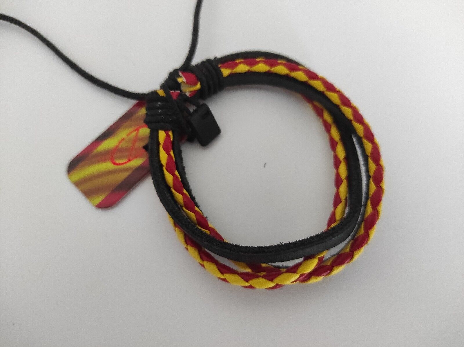 PULSERA BANDERA ESPAÑA CUERDA ENCORDADA Y CUERO AJUSTABLE