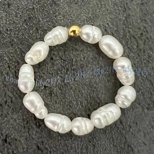3 Pcs Real Natural White Freshwater Rice Pearl Adjustable Stretchy Finger Rings - Picture 3 of 10