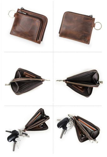 Men's RFID Leather Mini Wallet Purse AirTag Slot 6 Cards Holder + Keychain Ring - Picture 8 of 9