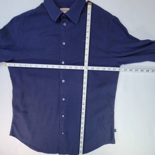 Armani Collezioni Men's Dress Shirt Button Up Dark Blue Solid Large L 15.5 - Picture 8 of 12