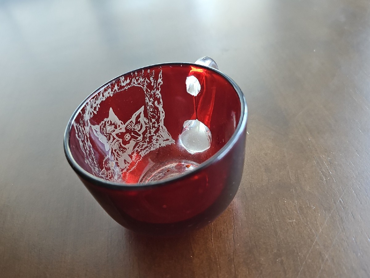 Vintage 1890-1910 World's Fair Ruby Red Flashed Etched Glass