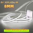 5V Battery Powered COB LED Strip Lights High Density Flexible Tape Lamp Cabinet