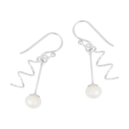 Pendientes colgantes de plata de ley con perlas blancas laberinto en órbita espiral - Imagen 4 de 6