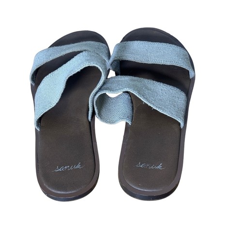 Sanuk Gora Gora Slip On Women's Gray Canvas Double Strap Slide Sandals Size 6 - Picture 3 of 4