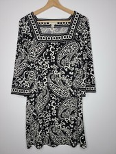 Ann Taylor Loft Womens Dress Black White Print Square Neck Wide Sleeve Sz Small