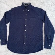 Vintage J. Crew Shirt Mens M Blue Geometric Preppy Career Casual Pocket Y2K