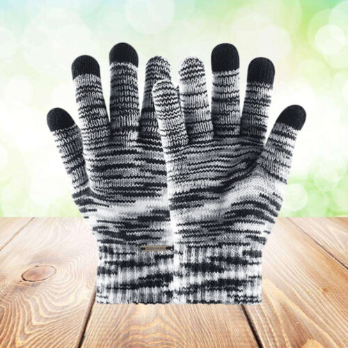 Wool Knitting Touch Screen Gloves Winter Warm Full Finger Gloves (Black and