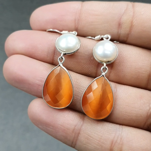 35.55cts Biwa Pearl ,Yellow Stone 925 Sterling Silver Jewelry Earrings 2.00"gift - Vídeo 1 de 1