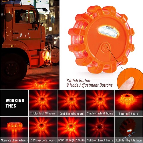 6pc Orange LED Road Flares Auto Truck Car Emergency Hazard Amber Warning Lights - Picture 2 of 11