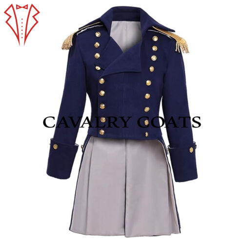 New Men 18th Century Navy Blue Wool Coat Colonial Military Jacket, Regency Coat - Picture 2 of 5
