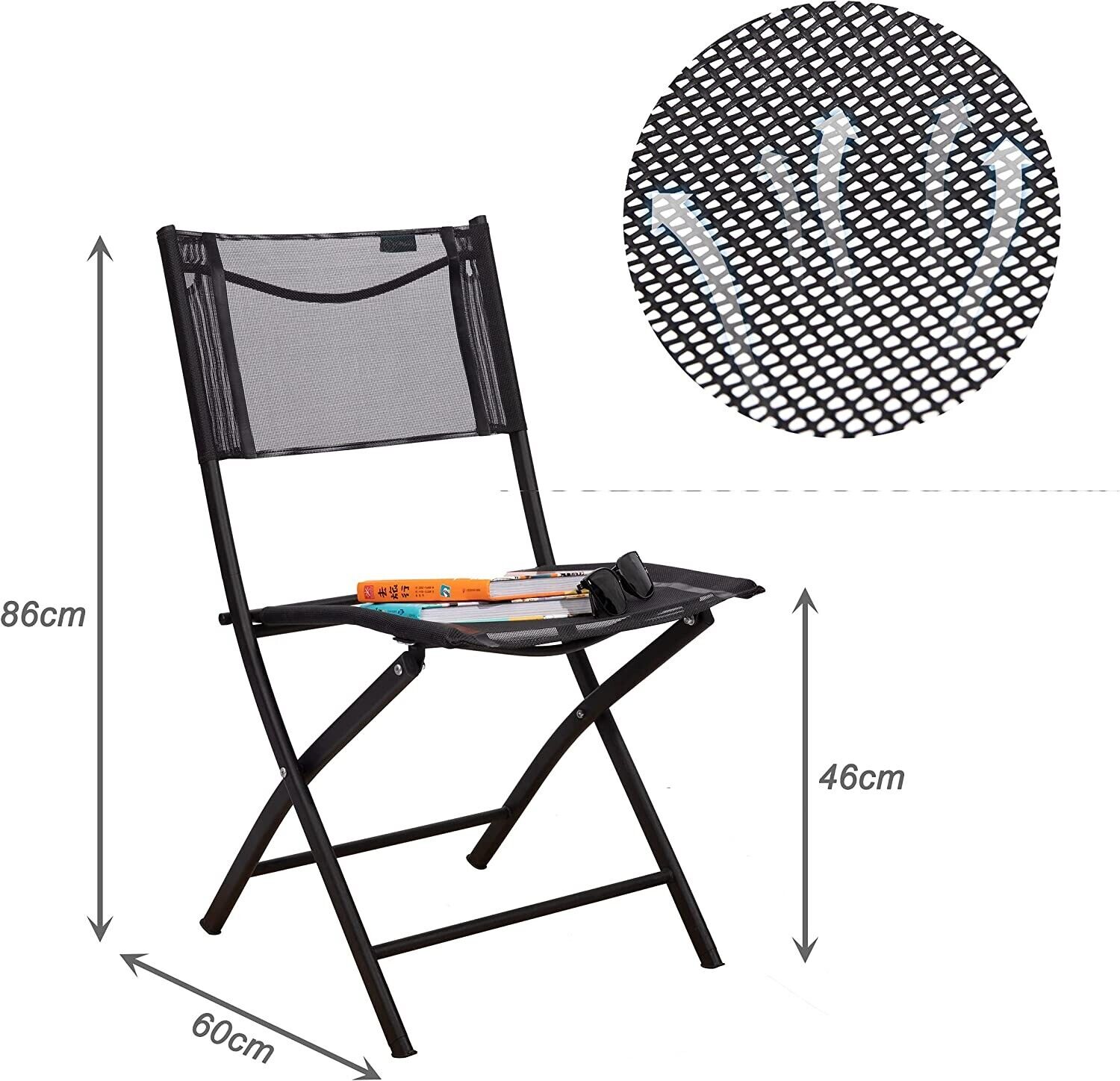 Homecall 30049 Folding Garden and Camping Chair, Textilene Fabric - Black - Picture 3 of 8