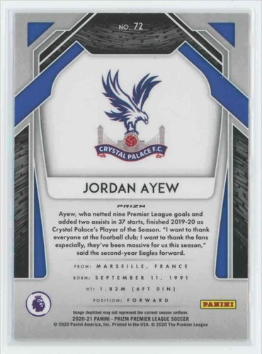 2020 Panini Prizm Premier League Jordan Ayew Red Cracked Ice Crystal Palace #72 - Picture 2 of 2